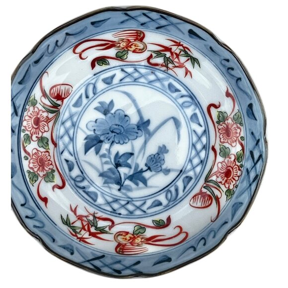 Set Of 4 Vintage 1960s Japanese Porcelain Saucers Hand-Painted Floral Blue & OJ - Picture 5 of 9